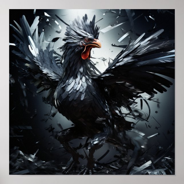 Dynamic and Striking Solid Black Game Rooster Post Poster (Front)