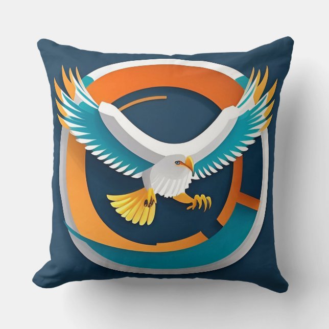 Dynamic Bald Eagle in Artistic Illustration Throw Pillow (Front)