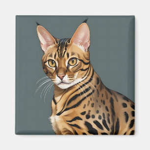 Dynamic Bengal Cat Portrait with Distinctive Spots Magnet