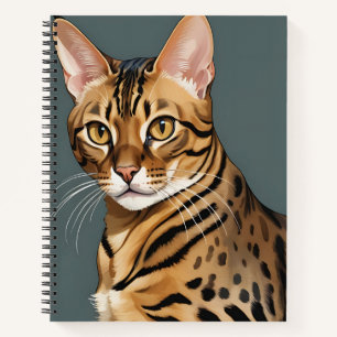 Dynamic Bengal Cat Portrait with Distinctive Spots Notebook