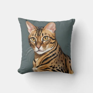 Dynamic Bengal Cat Portrait with Distinctive Spots Throw Pillow