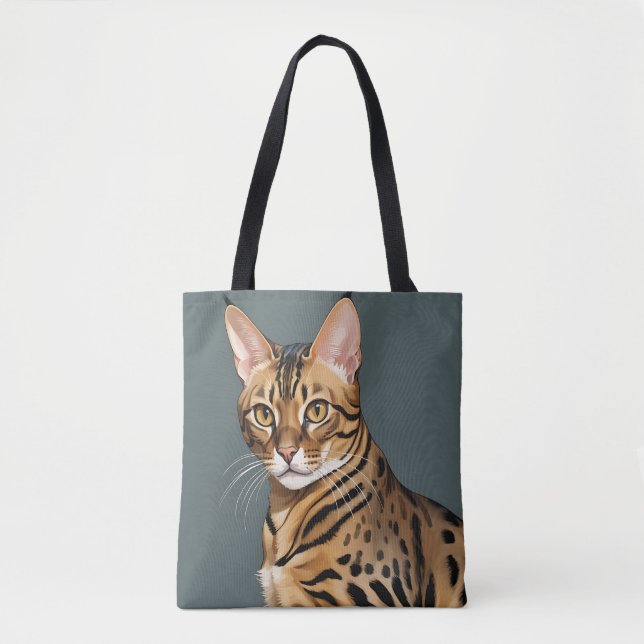 Dynamic Bengal Cat Portrait with Distinctive Spots Tote Bag (Front)