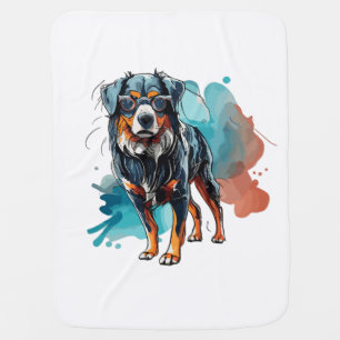 Dynamic Bernese Dog Ink Drawing Watercolor Splash Baby Blanket