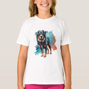 Dynamic Bernese Dog Ink Drawing Watercolor Splash T-Shirt