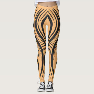Dynamic Black and Orange Striped Leggings