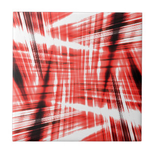 Dynamic black and red streaks ceramic tile
