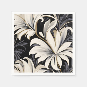Dynamic Black And White Botanical Pattern Napkins