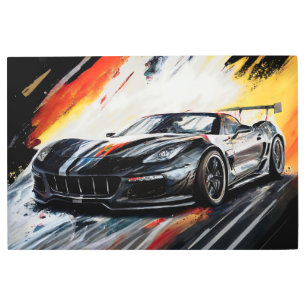 Dynamic Black Race Car Abstract Painterly Metal Print