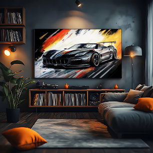 Dynamic Black Race Car Abstract Painterly Poster