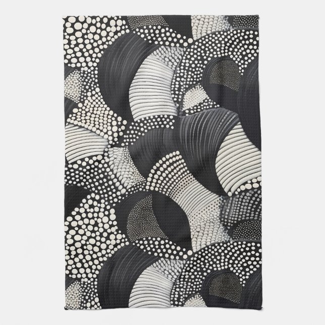 Dynamic Black White - Geometric Organic Flow Kitchen Towel (Vertical)