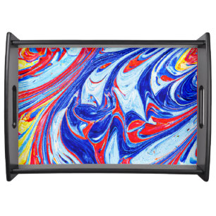 Dynamic Blue Abstract Pattern Design Serving Tray