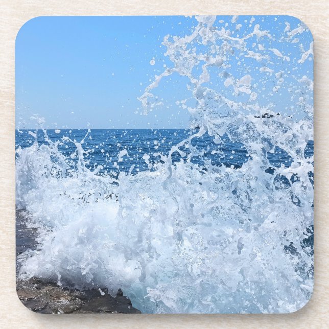Dynamic Blue Ocean Wave Splash Coastal Summer Beverage Coaster (Front)