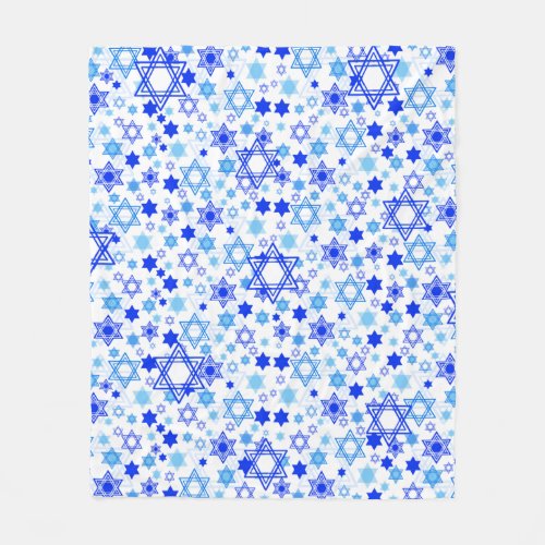 Dynamic Blue Stars of David Pattern Hanukkah Fleece Blanket