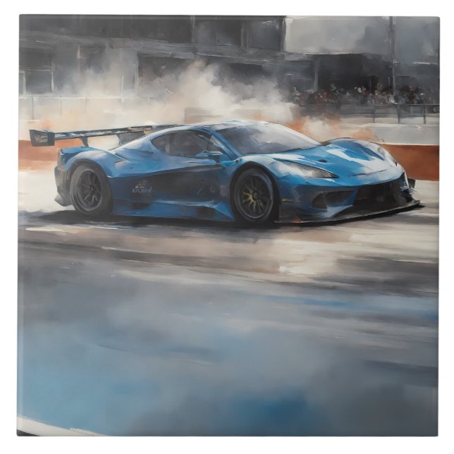 Dynamic Blue Urban Race Scene Ceramic Tile (Front)