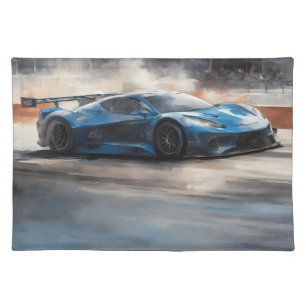 Dynamic Blue Urban Race Scene Cloth Placemat