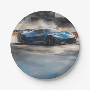 Dynamic Blue Urban Race Scene Paper Plates