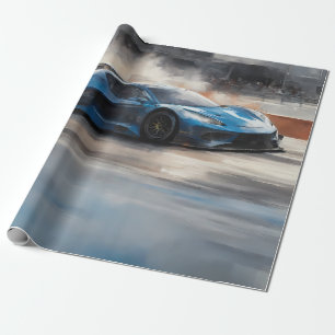 Dynamic Blue Urban Race Scene Wrapping Paper