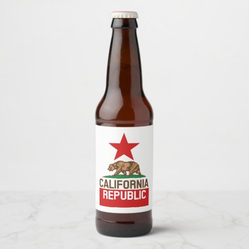 Dynamic California State Flag Graphic on a Beer Bottle Label