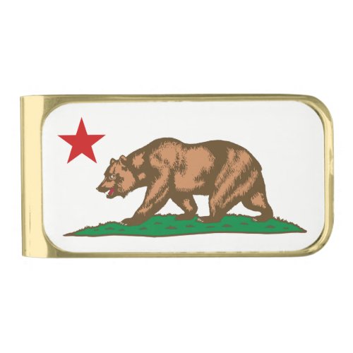 Dynamic California State Flag Graphic on a Gold Finish Money Clip