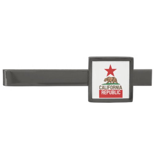 Dynamic California State Flag Graphic on a Gunmetal Finish Tie Clip