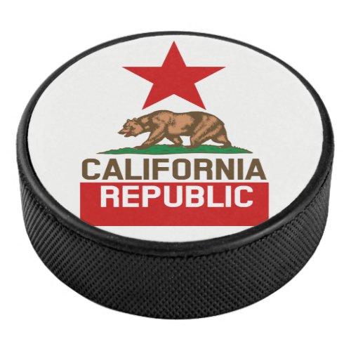 Dynamic California State Flag Graphic on a Hockey Puck