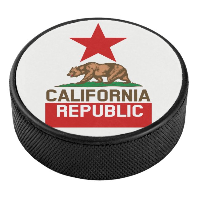 Dynamic California State Flag Graphic on a Hockey Puck (3/4)