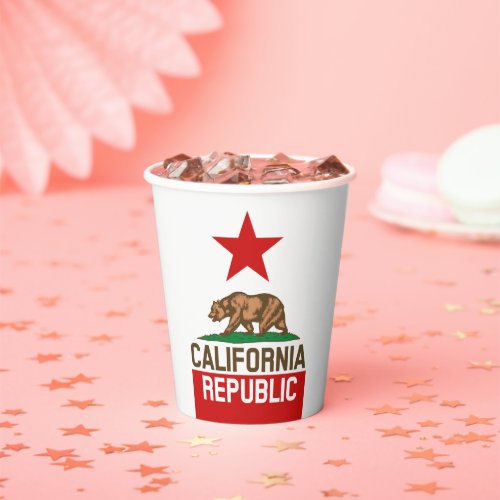 Dynamic California State Flag Graphic on a Paper Cups