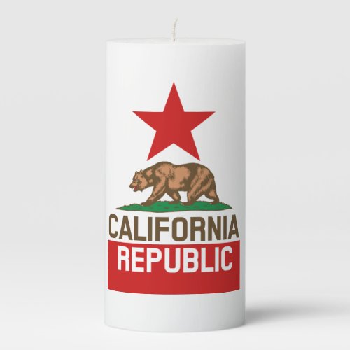 Dynamic California State Flag Graphic on a Pillar Candle