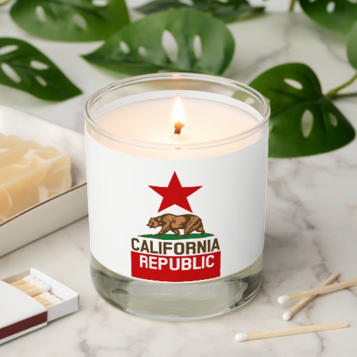 Dynamic California State Flag Graphic on a Scented Candle