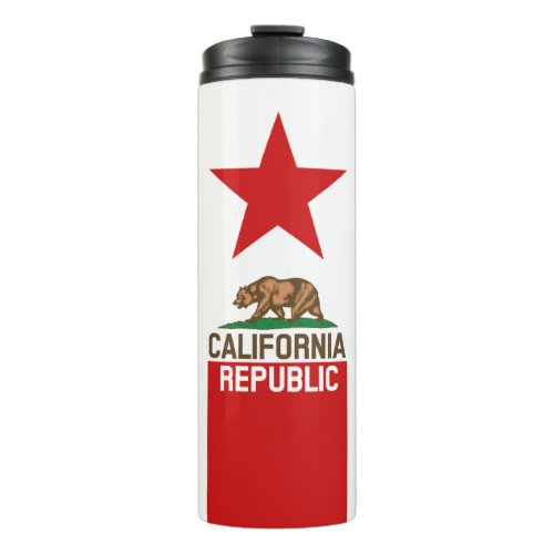 Dynamic California State Flag Graphic on a Thermal Tumbler