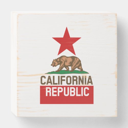 Dynamic California State Flag Graphic on a Wooden Box Sign