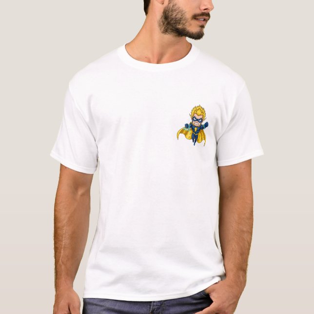 Dynamic Cartoon Superhero Boy Flying T-Shirt (Front)