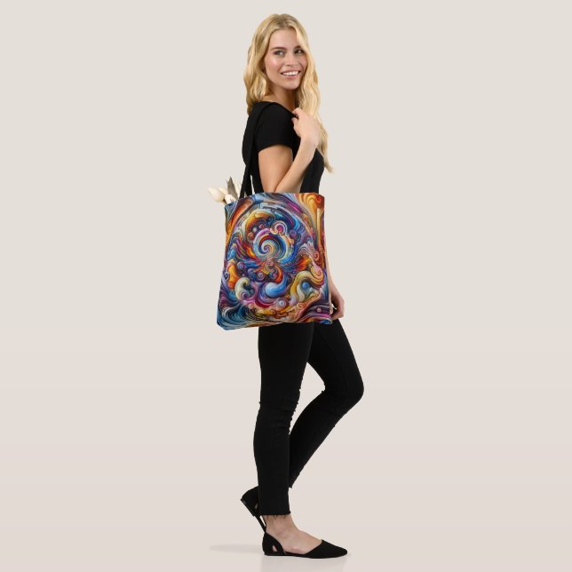 Dynamic Color Vortex Tote Bag (On Model)