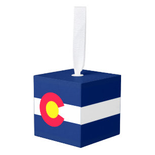 Dynamic Colorado State Flag Graphic on a Cube Ornament