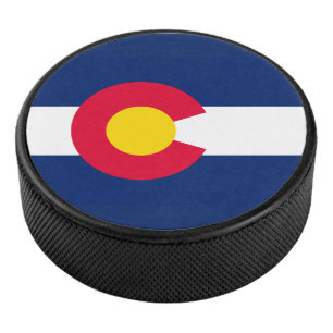 Dynamic Colorado State Flag Graphic on a Hockey Puck