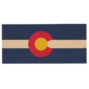 Dynamic Colorado State Flag Graphic on a Wood USB Flash Drive