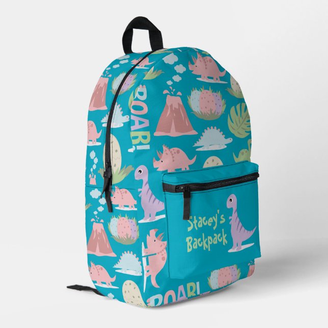Dynamic Colorful Dinos Printed Backpack (Back Corner Left)