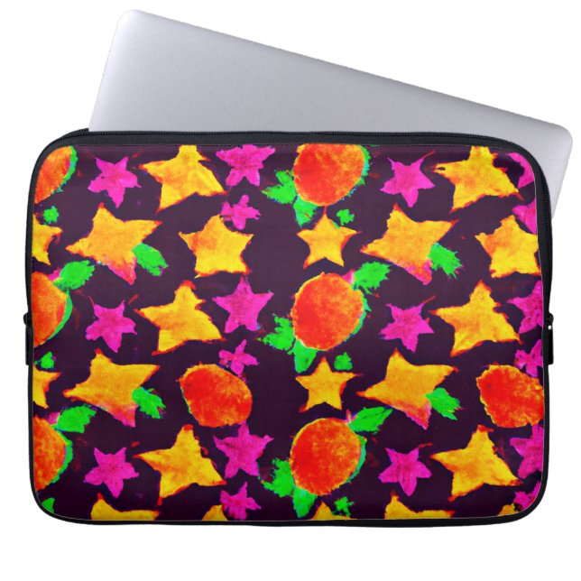 Dynamic Colorful Fruits and Stars Pattern Art Laptop Sleeve (Front)