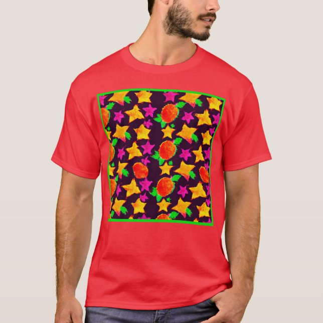 Dynamic Colorful Stars Pattern Art T-Shirt (Front)