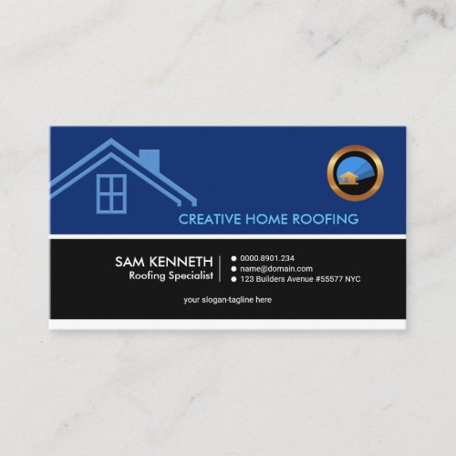 Dynamic Concise Retro Column Roofing Specialist Business Card