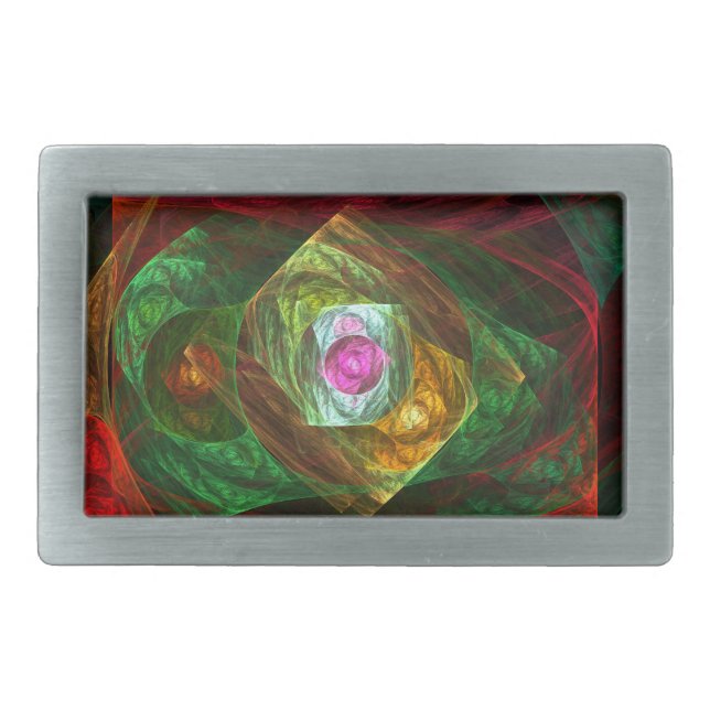 Dynamic Connections Luminous Abstract Fractal Art Belt Buckle (Front)