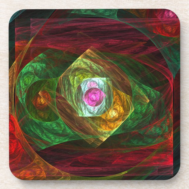 Dynamic Connections Luminous Abstract Fractal Art Beverage Coaster (Front)