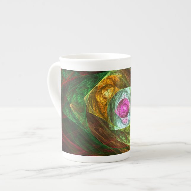 Dynamic Connections Luminous Abstract Fractal Art Bone China Mug (Front Left)