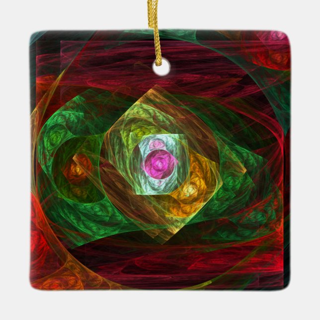 Dynamic Connections Luminous Abstract Fractal Art Ceramic Ornament (Front)