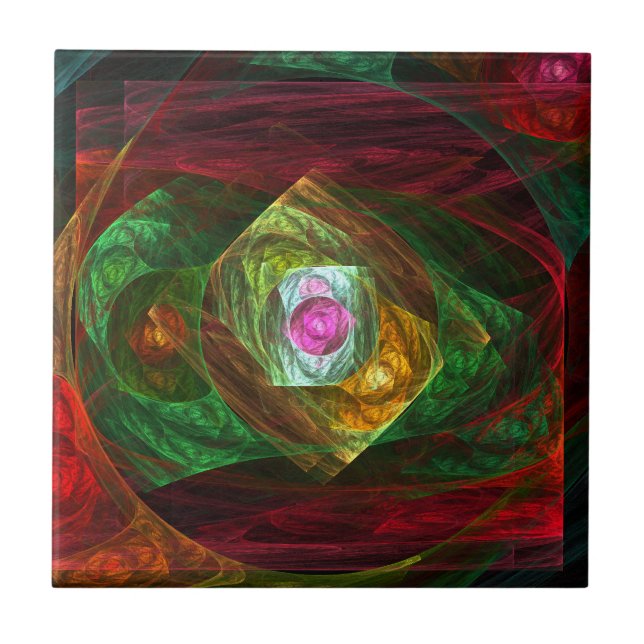 Dynamic Connections Luminous Abstract Fractal Art Ceramic Tile (Front)