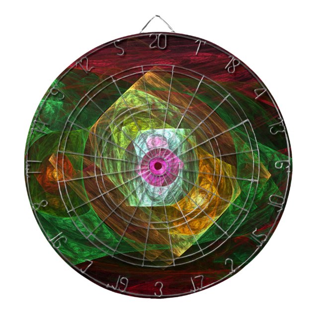 Dynamic Connections Luminous Abstract Fractal Art Dartboard With Darts (Front)