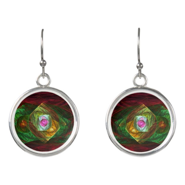 Dynamic Connections Luminous Abstract Fractal Art Earrings (Front)