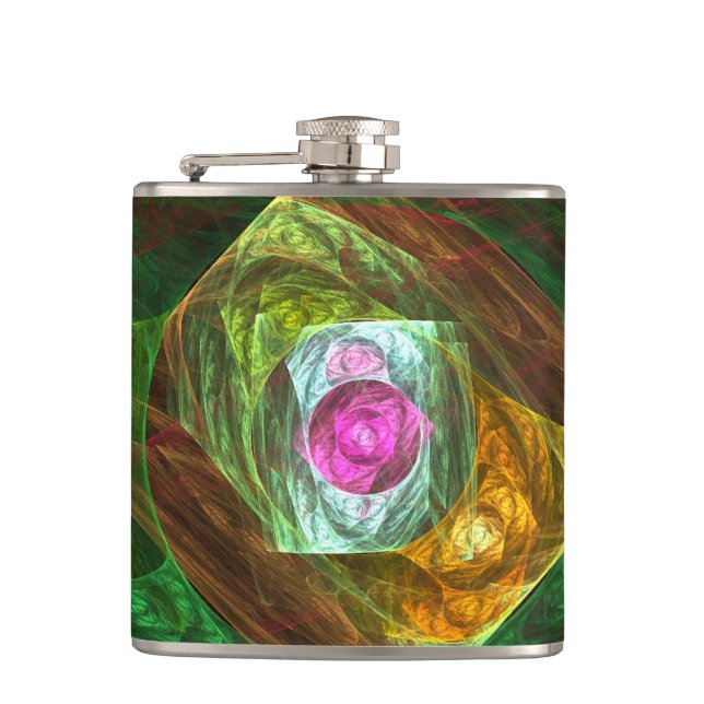 Dynamic Connections Luminous Abstract Fractal Art Flask (Front)