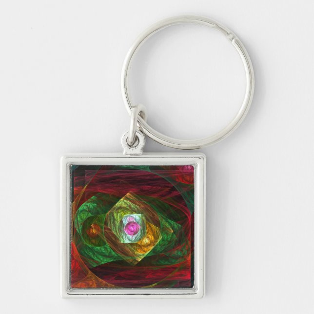 Dynamic Connections Luminous Abstract Fractal Art Keychain (Front)