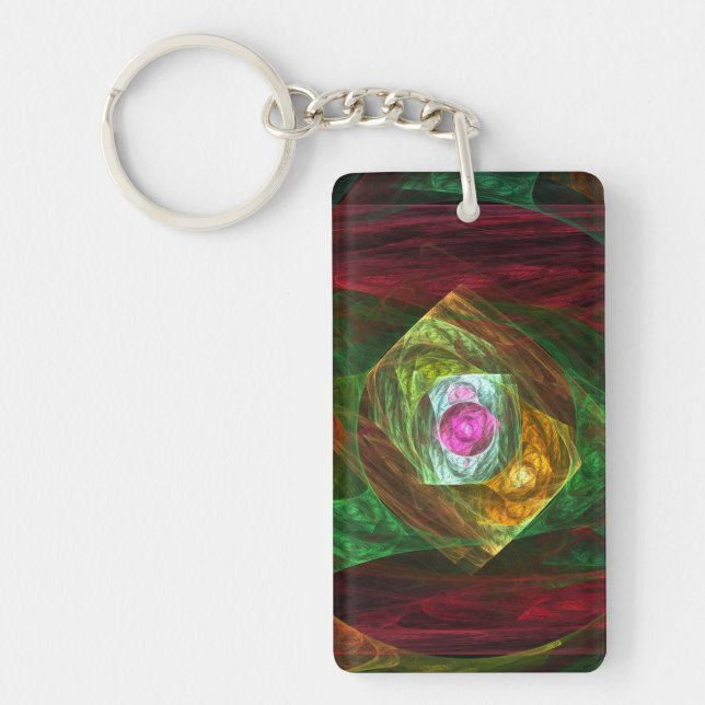 Dynamic Connections Luminous Abstract Fractal Art Keychain (Front)